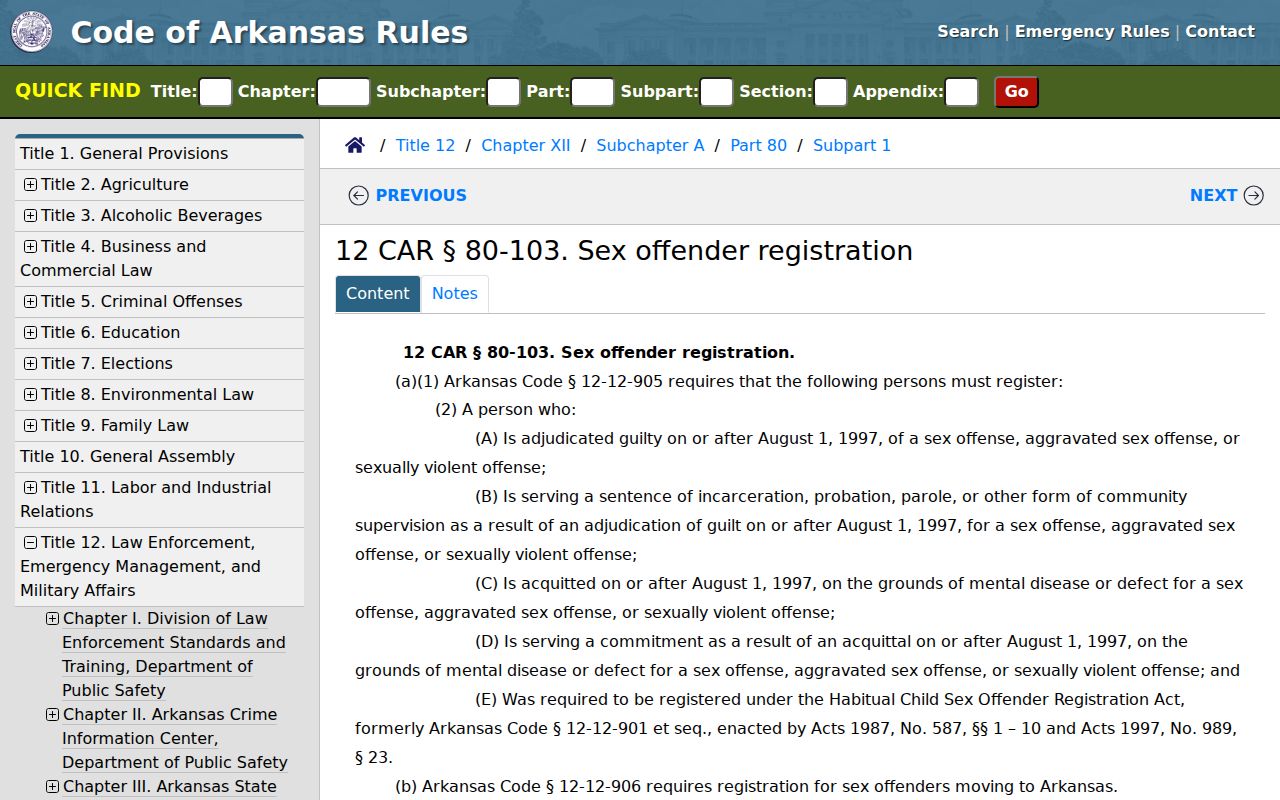 Franklin County sex offender lookup Arkansas registration rules